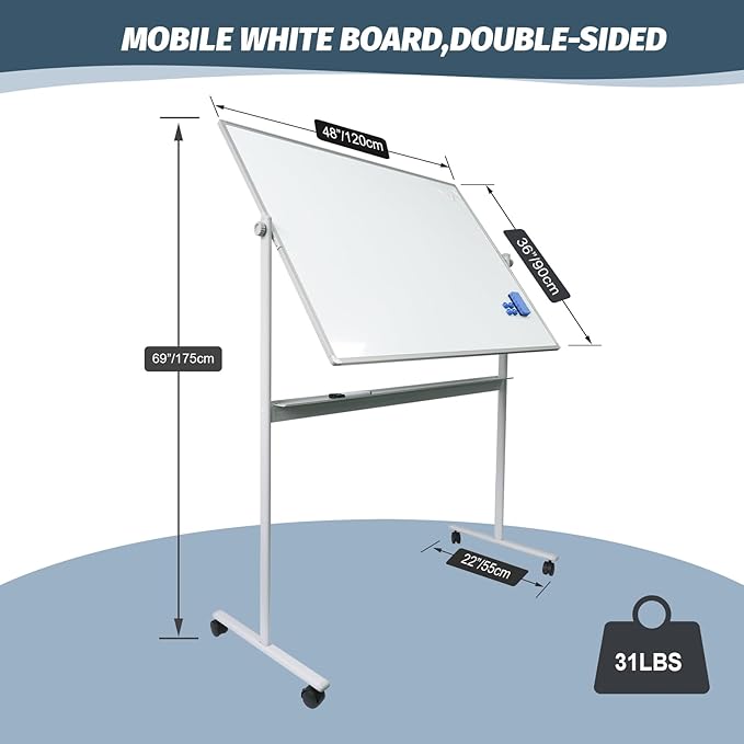 Rolling Whiteboard Magnetic Writeboard 48"x36" Flip Chart - Image 5