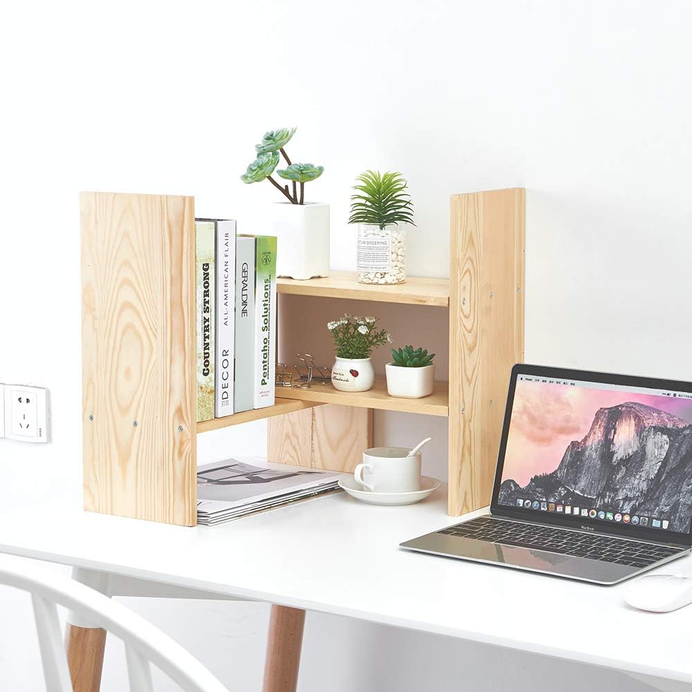 Liry Products Beige Adjustable Extendable Natural Wood Desktop Organizer Cadd...