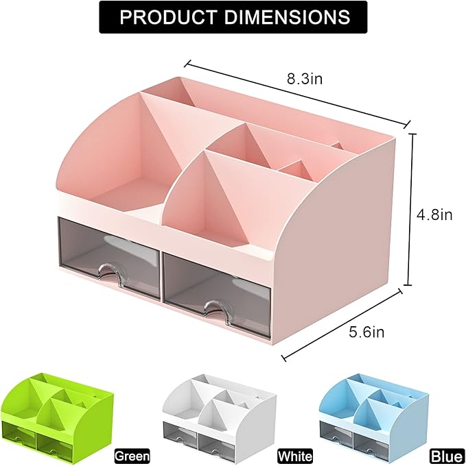 COMFYROOM Desk Organizer with 6 Compartments and 2 Drawers, Plastic Makeup - Image 2