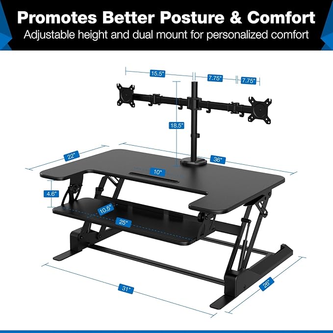 Mount-It! Standing Desk Converter Dual Monitor, 2 Screen Mounts Included - Image 5