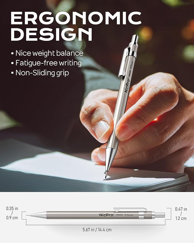 Nicpro 4 Pack Metal Mechanical Pencil Set 0.9mm, MB1000 Lead Drafting Pencil - Image 4