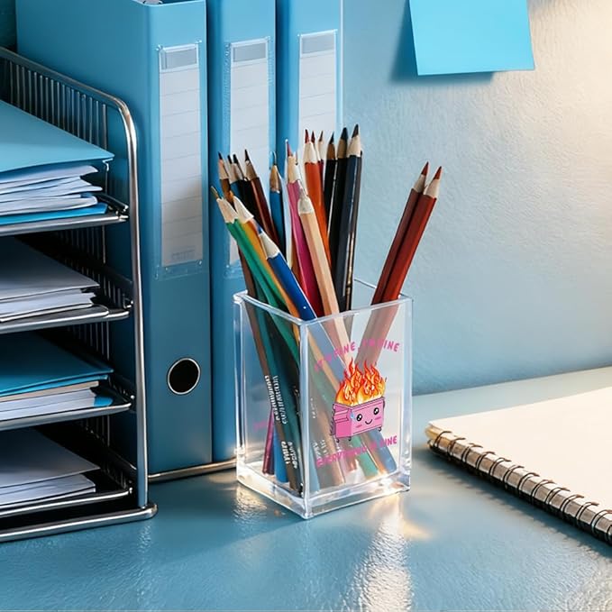 QYUVK It's Fine I'm Fine Everything Is Acrylic Makeup Brush Pencil Holder Cup - Image 4
