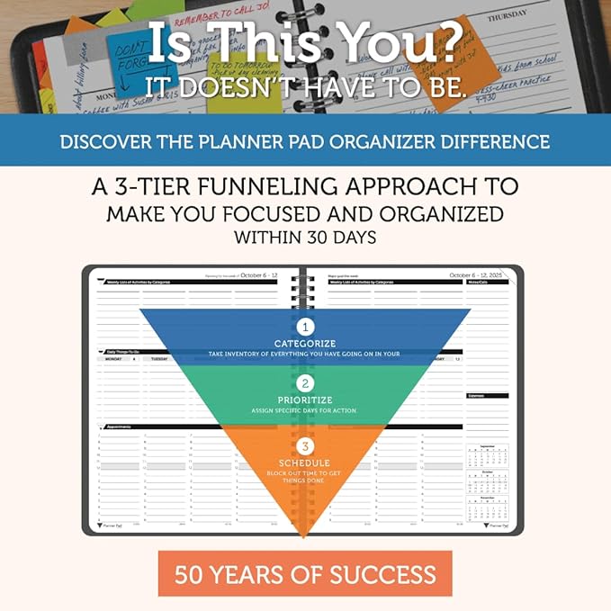 Planner Pad Spiral Bound 3-Tier Funnel Down 12 Month Organizer, October 2025 – - Image 2