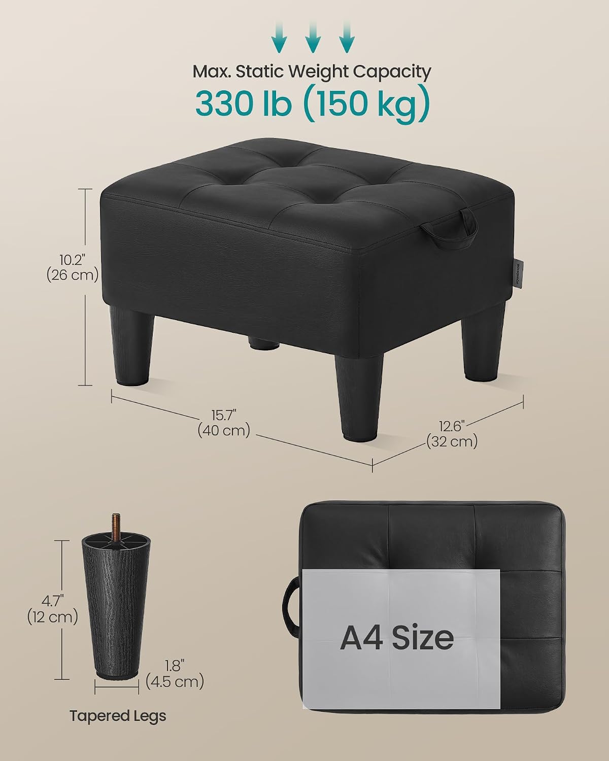 SONGMICS Storage Ottoman, PVC Leather Footrest with Hidden Storage