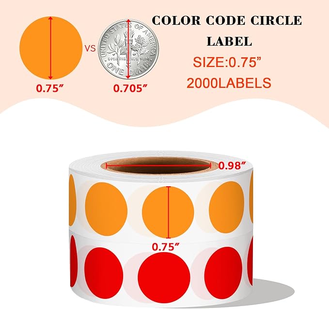 PARLAIM 2 Rolls 2000PCS 3/4" Round Circle Color-Code Dot Stickers, 2 Color - Image 2