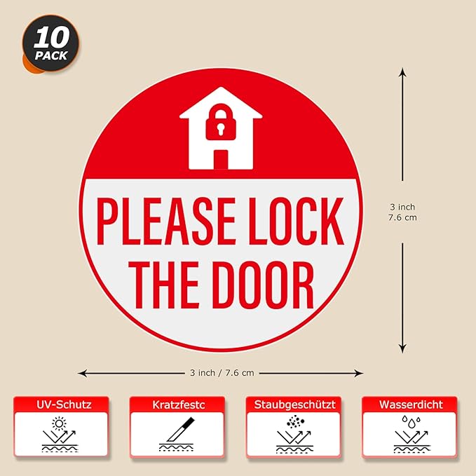 YIKIADA Please Lock The Door Sticker 3 × 3 Inches Vinyl Self-Adhesive Decals - Image 2