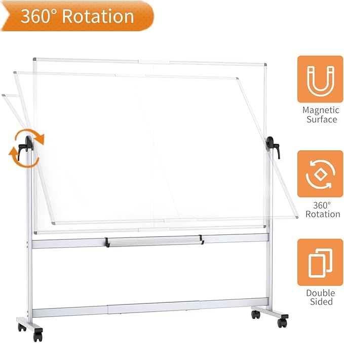 VIZ-PRO Double-Sided Mobile Whiteboard, 60 x 48 Inches, Magnetic Rolling Dry - Image 3