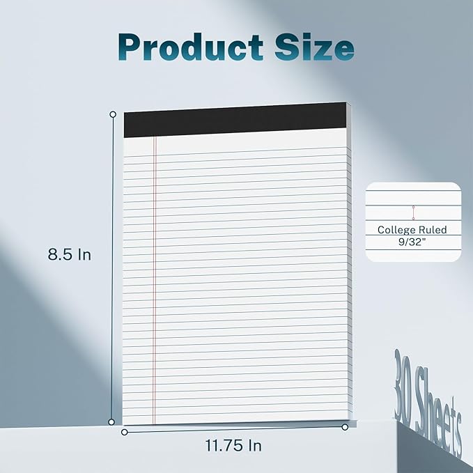 12 Pcs Legal Pads 8.5" x 11" College Ruled Note Pads 8.5 x 11.75 Inch - Image 2