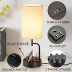 dreamholder table lamp with 3 usb charging ports shown in use
