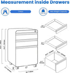Dripex 3 Drawer Metal Rolling File Cabinet Under Desk Filing Cabinet White | 16"W x 18"D x 24"H, Lockable, 5 Wheels, Fully Assembled, Letter/Legal Size, Suitable for Home Office