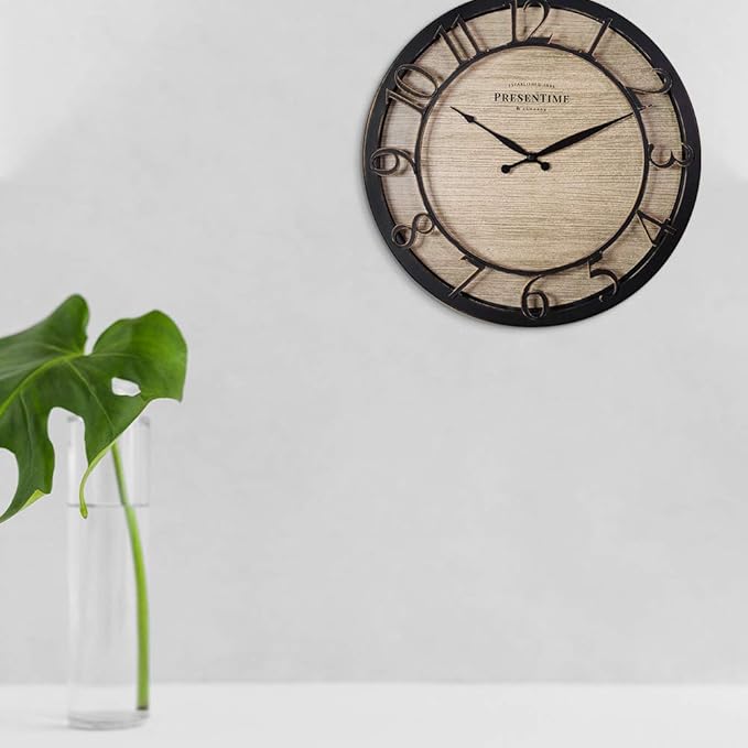 Presentime & Co 13" Farmhouse Series Wall Clock, Quartz Movement, Shiplap Style - Image 4