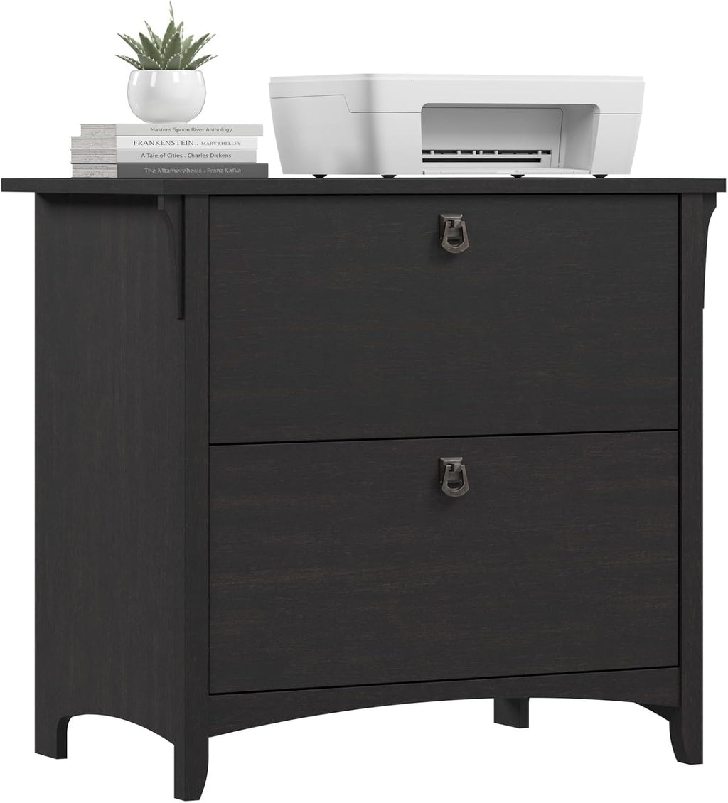 Bush Home Salinas 2 Drawer Lateral File Cabinet in Vintage Black, Home Office Storage Solution, Organizer with Drawers for Workspace, Filing Unit
