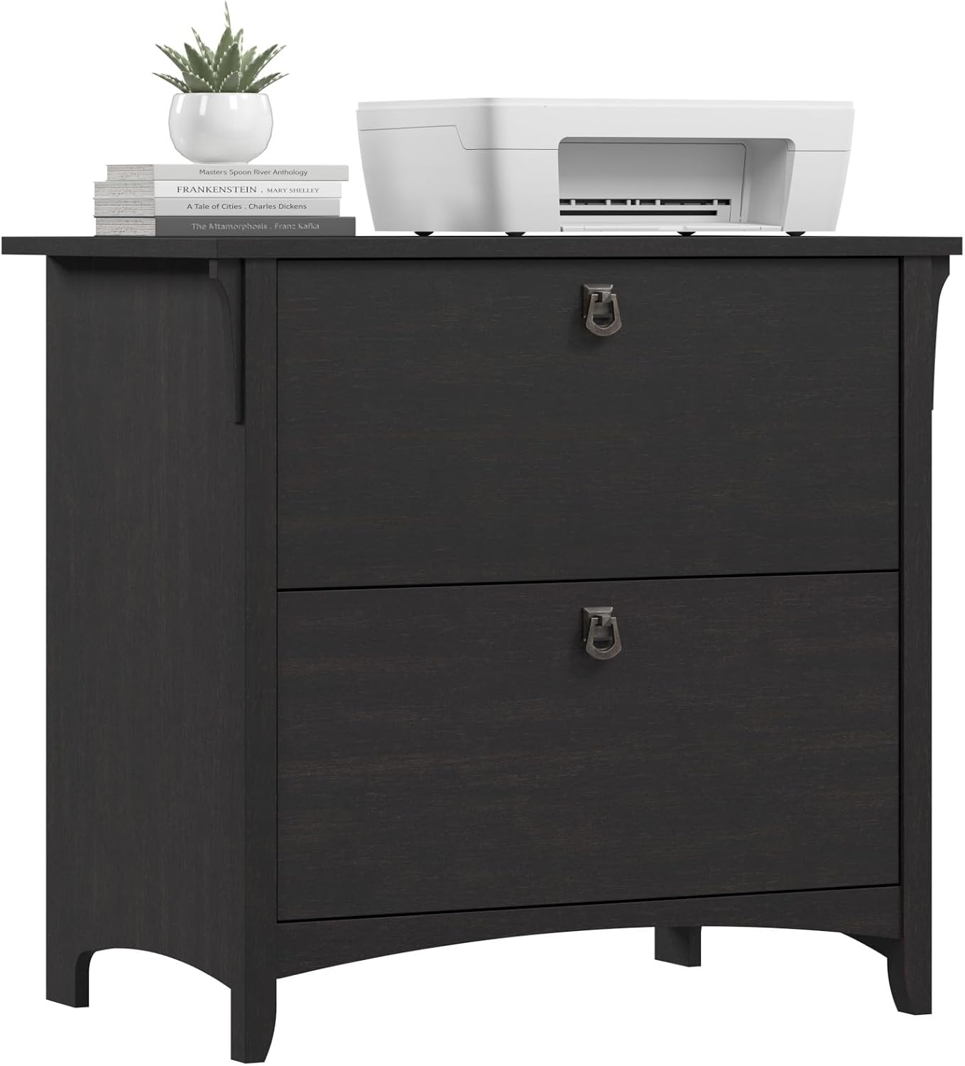 Bush Home Salinas 2 Drawer Lateral File Cabinet in Vintage Black, Home Office Storage Solution, Organizer with Drawers for Workspace, Filing Unit