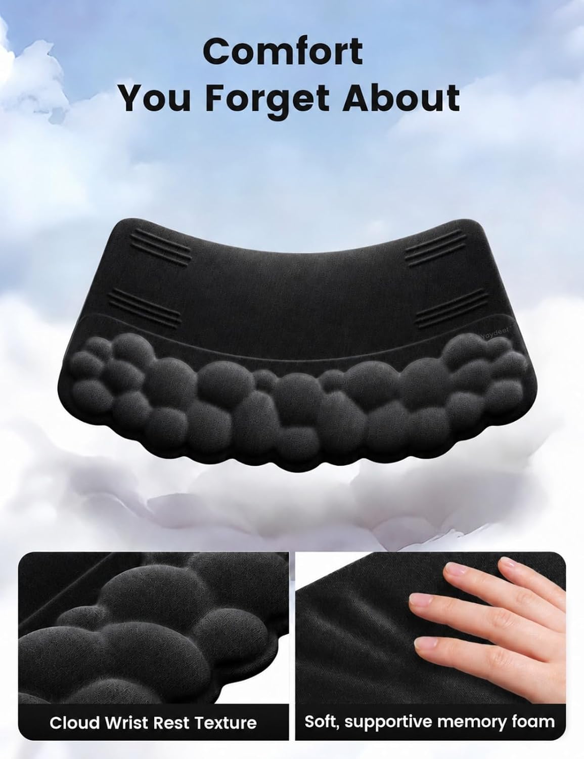 Vaydeer Cloud Wrist Rest with Keyboard Stand, Computer Wrist Support Pad Soft Memory Foam, Ergonomic Keyboard Riser Holder Lifter Tilted Wrist Cushion for Desk, Palm Hand Typing for Office Home Gaming