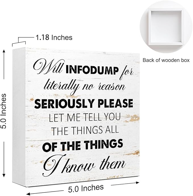 WUZYOU Neuro Wooden Block Sign Will Infodump Quote 5x5x1 INCH Sign, ADHD - Image 2
