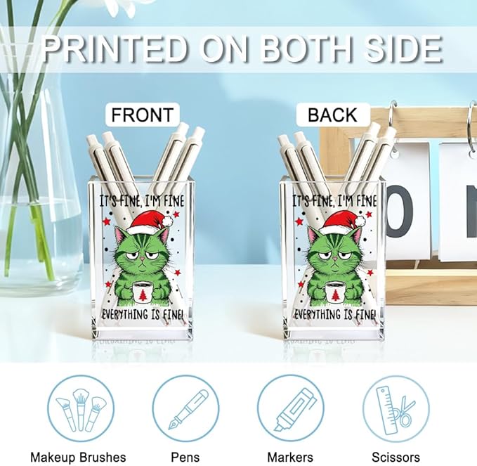 QYUVK It's Fine I'm Fine Everything Is Acrylic Makeup Brush Pencil Holder Cup - Image 3