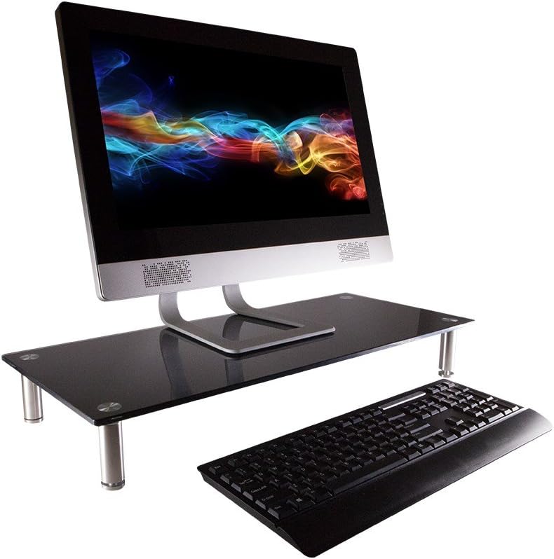 Monoprice Medium Multimedia Desktop Stand, Black Glass (27.6" x 12.2&quo...