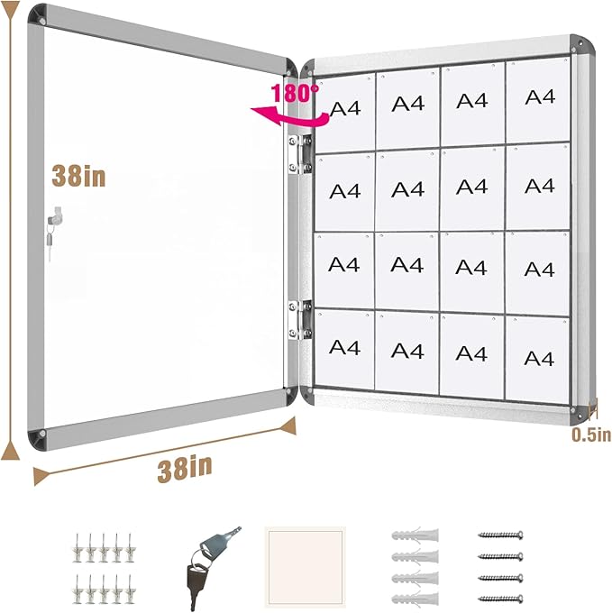 Mifuro 38"x38" Enclosed Bulletin Board, Lockable Weather-Resistant Aluminum - Image 5