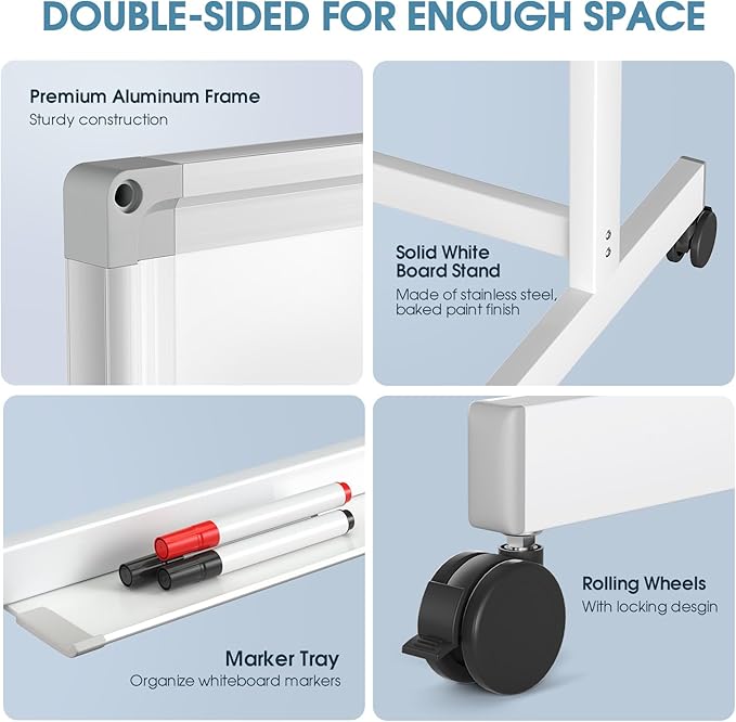 MaxGear Rolling Whiteboard, 72 x 40 Inch Double-Sided Magnetic Dry Erase Board - Image 5