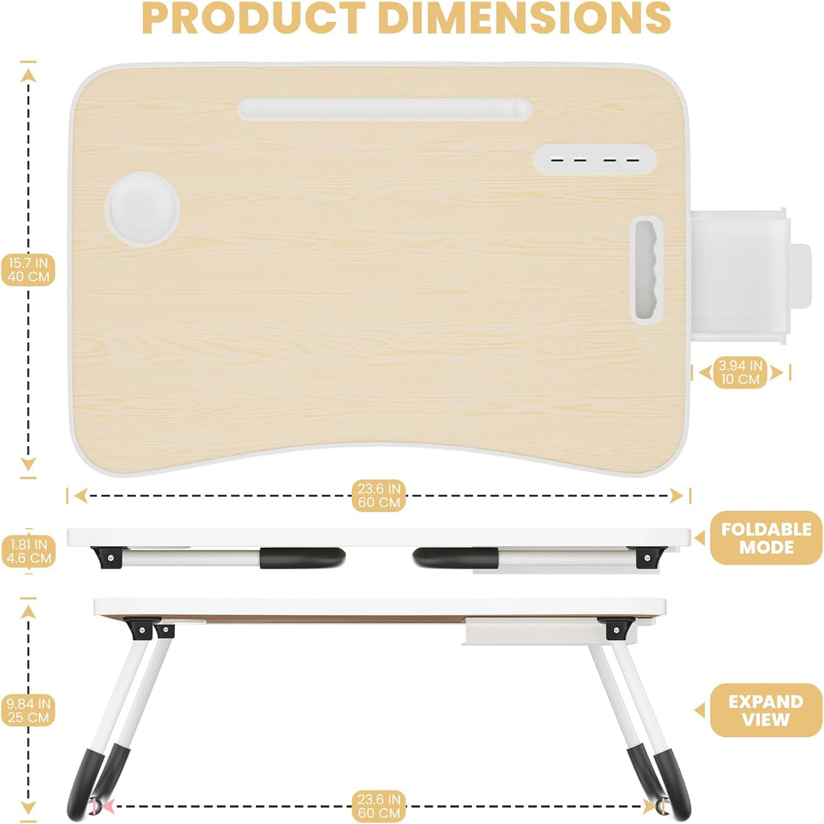 Lap Desk for Laptop Tray, Foldable Laptop Bed Desk with Storage Drawer