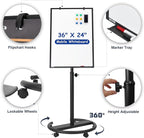 Mobile Whiteboard, 36” x 24” Magnetic Portable White Board on Wheels, Height - Image 4