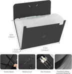 SKYDUE Expanding File Folde rwith 13 Pockets, Accordion File Organizer fits for A4/Letter Sized Paper, Accordion Folder with Labels - Document Receipt Organizer for Office, School, Home Blak