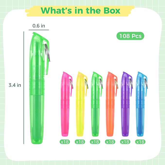 Skdqiee 108 Pieces Small Highlighters, Key Ringed Pocket Highlighter, Colorful - Image 4