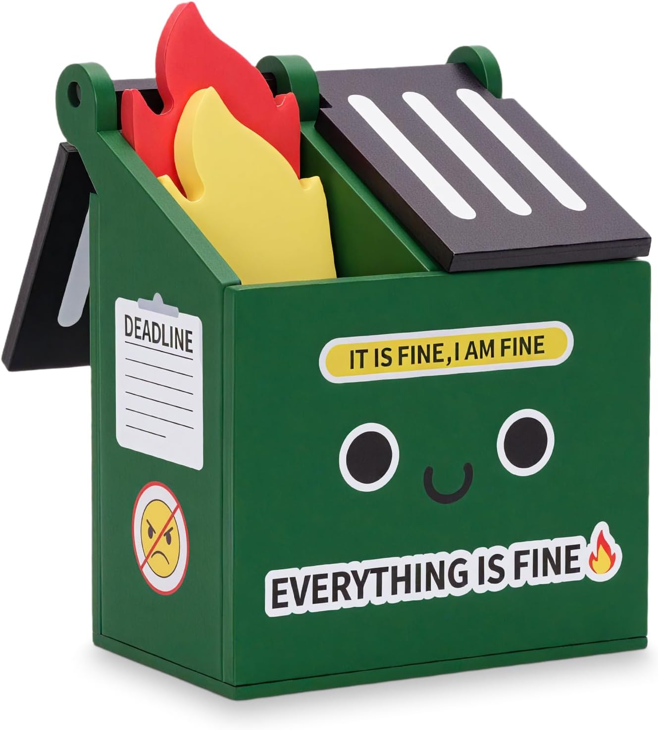 Dumpster Fire Pencil Holder with 100 PCS Flame Sticky Notes | Funny Dumpster Fire Desk Accessories, Office Decor and Gag Gifts for Men, Coworkers, Friends and Workspaces