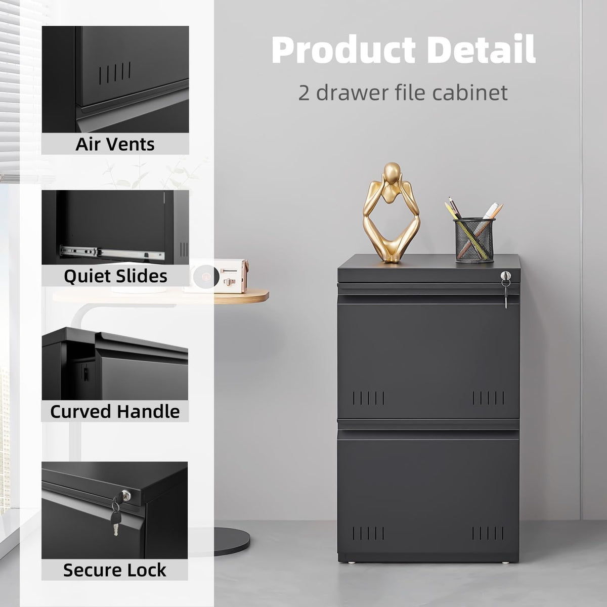 approgreent 2 drawer file cabinets for home office, side view
