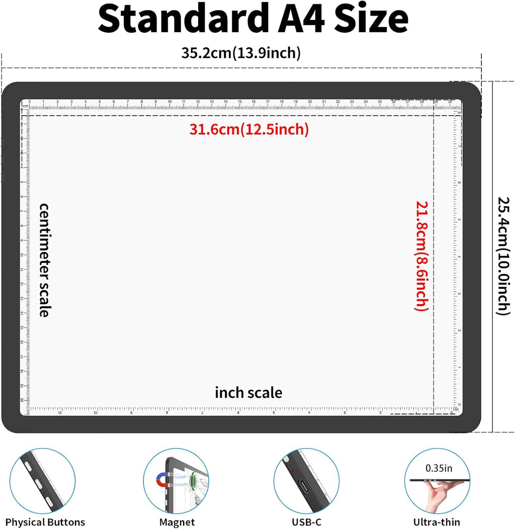 phylosal rechargeable a4 light pad with carry bag, close-up detail