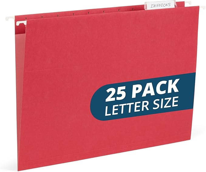25 Blue Summit Supplies Red Hanging File Folders Letter Size – Durable 11pt by BlueSummitSupplies