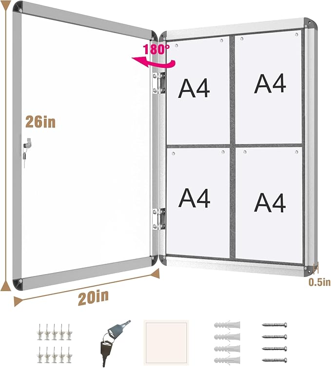 Mifuro 26"x20" Enclosed Bulletin Board, Lockable Weather-Resistant Aluminum - Image 5