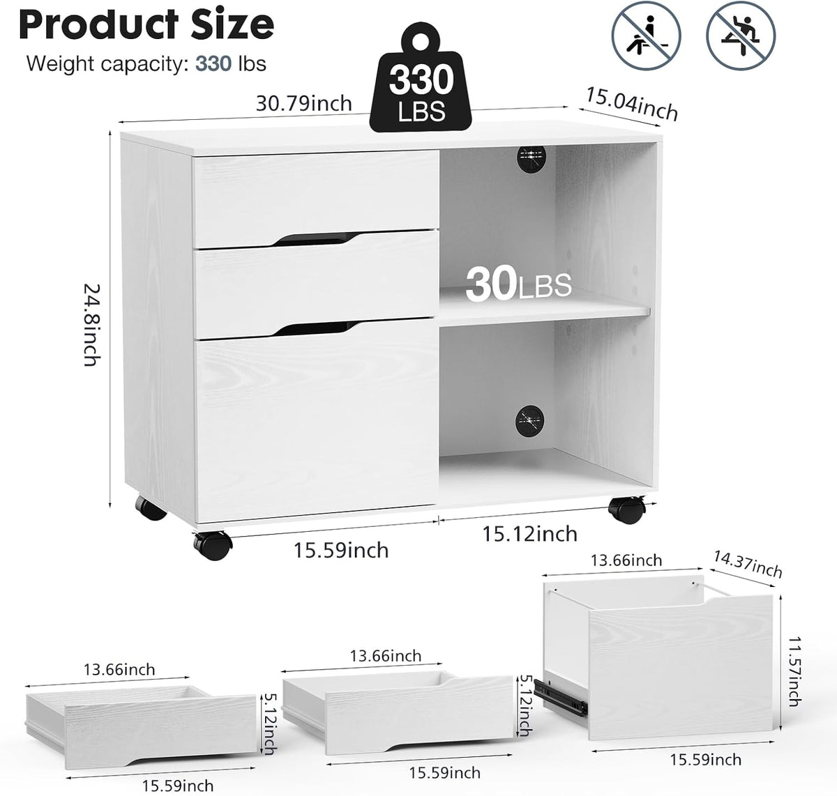 DUMOS File Cabinet with 3 Drawers, Wood Under Desk Storage Printer Stand