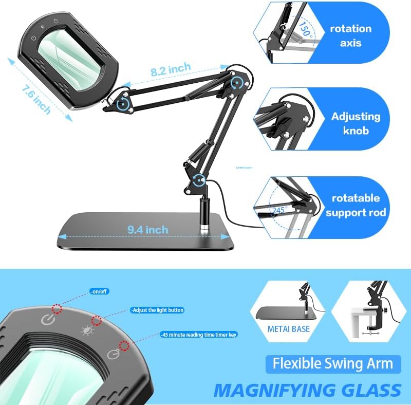 Magnifying Glass with Light and Stand, 15X Hands Free Lighted Magnifying Lamp...