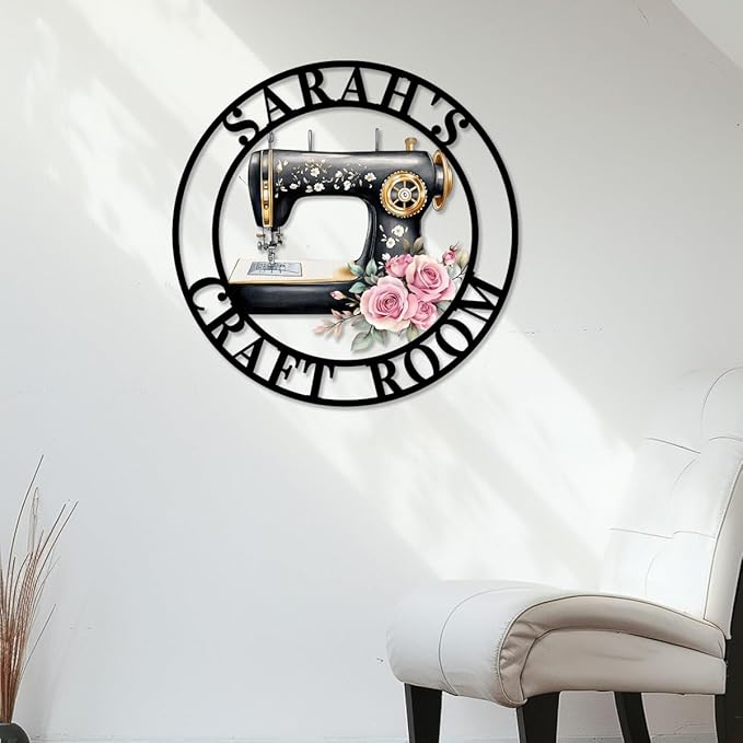 Custom Sewing Machine Metal Sign, Personalized Name Flowers Sewing Sign - Image 3