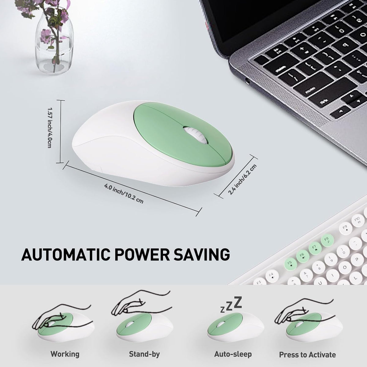 Wireless Keyboard and Mouse Set, 105 Keys Full-Size Cute Colorful Keyboard an...
