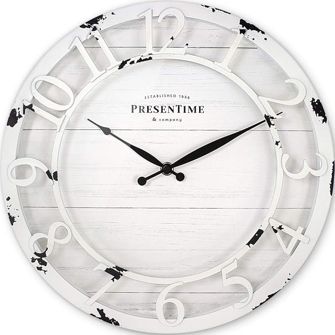 Presentime & Co 13" Farmhouse Series Wall Clock, Quartz Movement, Shiplap Style by Presentime