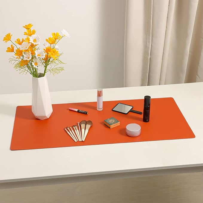 Wolaile PU Leather Desk Pad Blotter, Waterproof Orange Office Desk Mat - Image 2