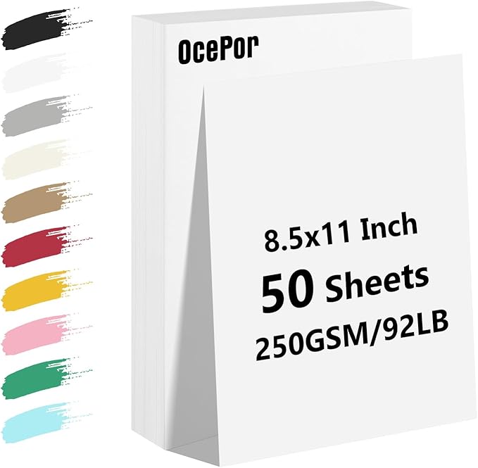 OcePor 50 Sheets White Cardstock Paper, Colored Printer Paper 8.5 x 11 by OcePor