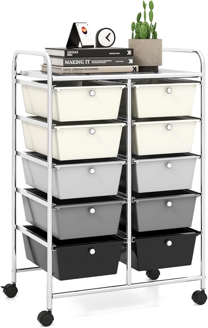 LDAILY 10 Drawer Rolling Cart, Storage Cart Organizer on Wheels, Drawer Cart by LDAILY