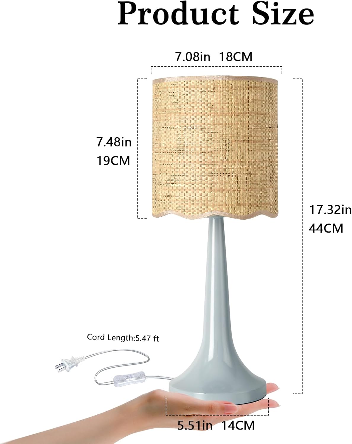 Light Blue Rattan Small Table Lamp for Bedroom, Light Blue Wicker Lamps for B...