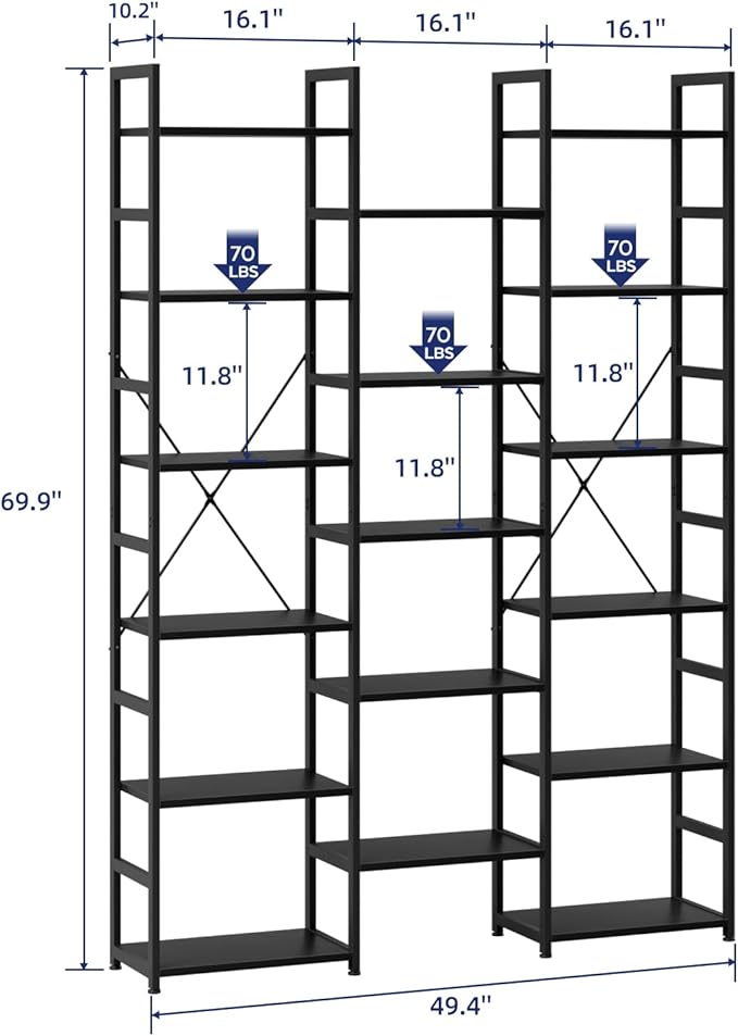 NUMENN 6-Tier Bookshelf Triple Column Bookcase - Image 2