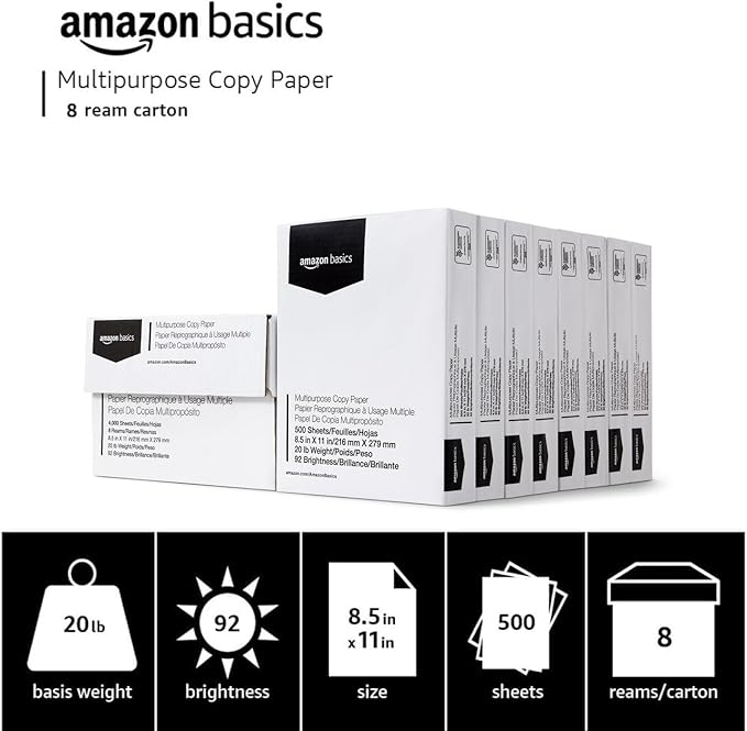 Amazon Basics Multipurpose Copy Printer Paper, 20 lb, 8.5 x 11 Inches, 8 Reams - Image 2
