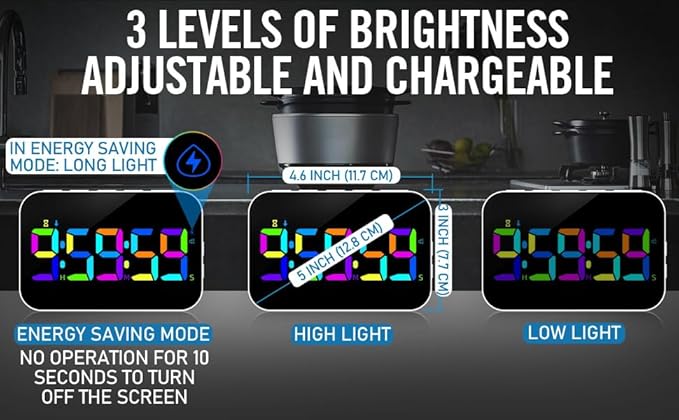 Kitchen Digital RGB Timer, Count Down Up, Rechargeable, Vibration Mode - Image 6