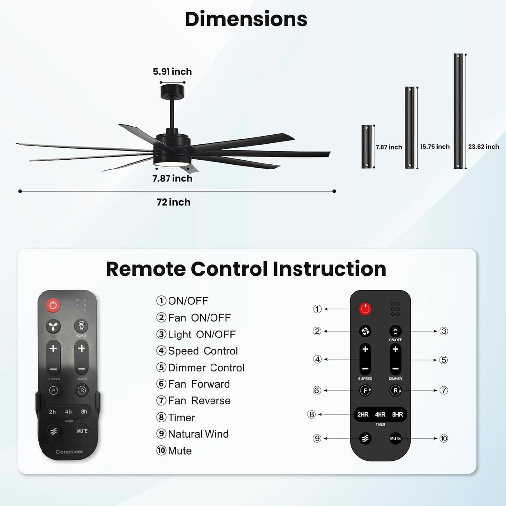 modern ceiling fans with lights, 72 inch ceiling, view 9
