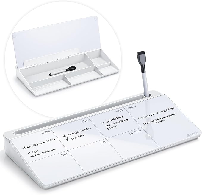 Varhomax Glass Weekly Dry Erase Desk White Board, Desktop to Do List Planner by Varhomax
