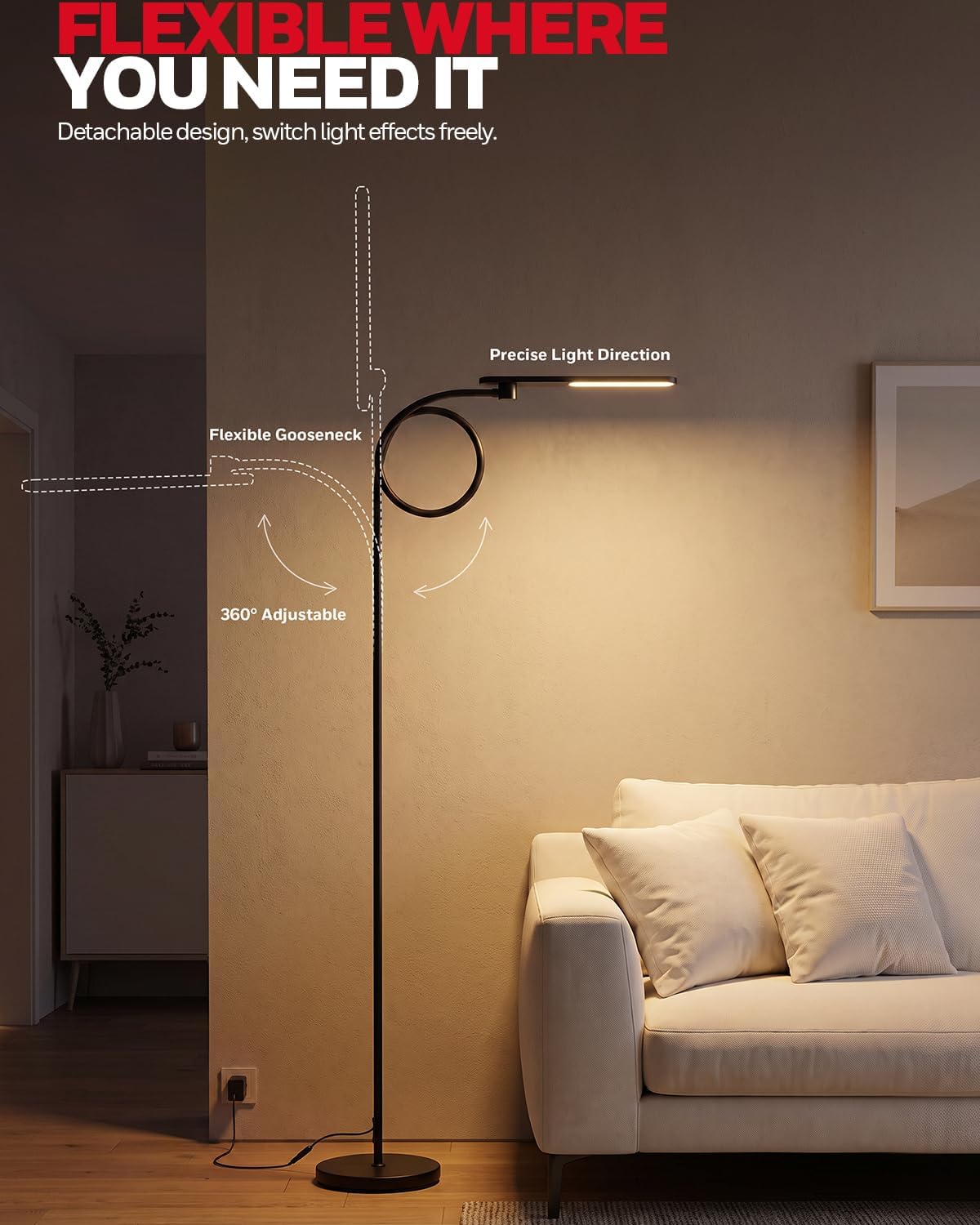 Honeywell LED Floor Lamp, CRI97 Full Spectrum, Dimmable Reading Lamp 77"