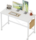 39x20 Inch Computer Desk with Wheels, Small Simple Rolling Desk | Writing Table for Home Office Bedroom Work Study, White