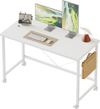 39x20 Inch Computer Desk with Wheels, Small Simple Rolling Desk | Writing Table for Home Office Bedroom Work Study, White