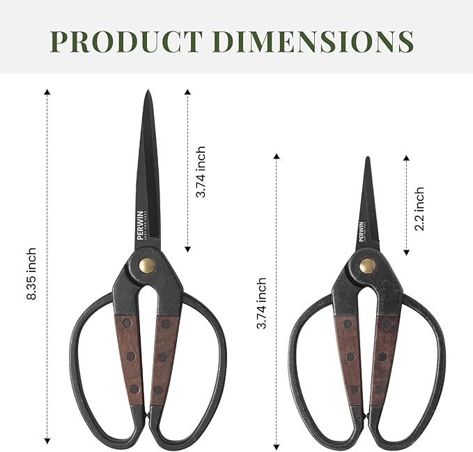 PERWIN Garden Flower Bonsai Scissors, Walnut Wide Handles Pruning Gardening - Image 2